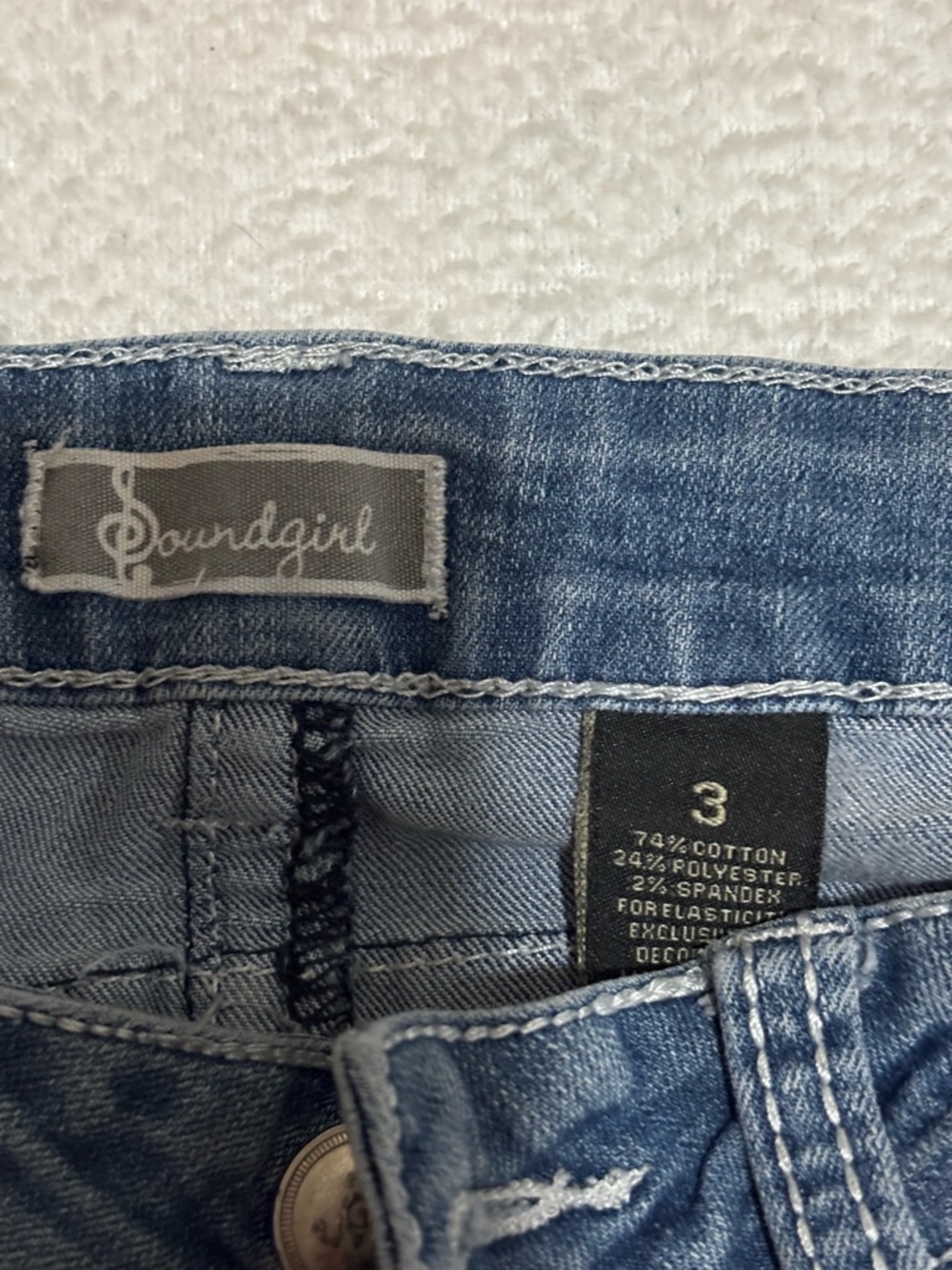 Soundgirl Distressed Flared Jeans in Medium Blue - Picture 3 of 3